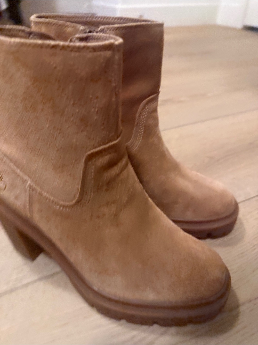 Women’s Tan Suede Ankle Boots - Classic Chunky Heel